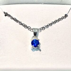NWT Effy Deep Blue Crystal Stone Pendant Silver-Tone Chain Necklace